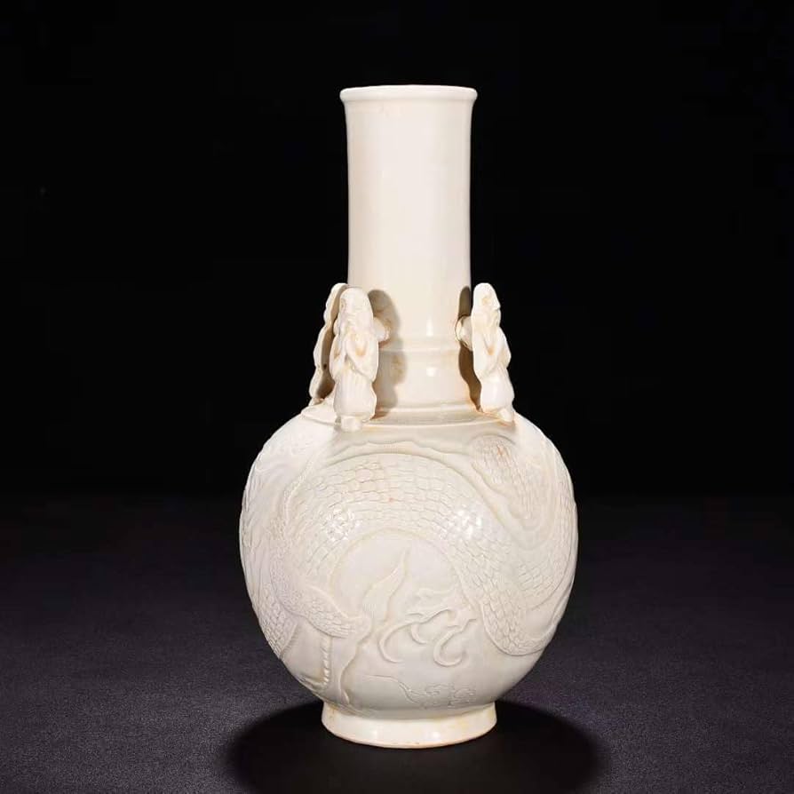 中国美術 白磁 刻龍紋 瓶 高17.5cm(HA434) 中国美術 白磁 刻龍紋 瓶 高