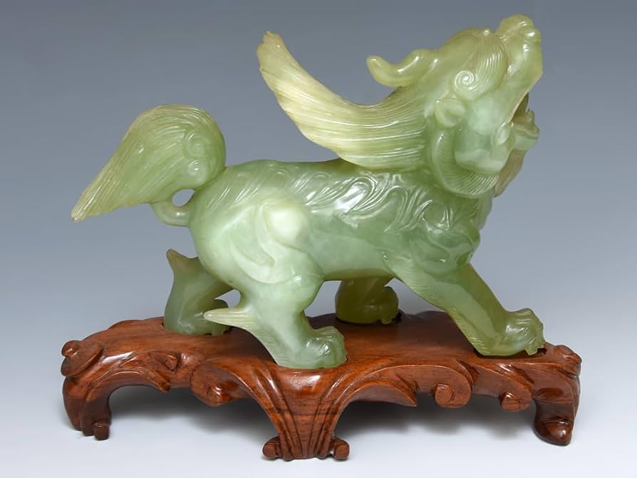 玉石彫刻 白玉 獅子 銘あり 根付 置物 古美術 古玩 中国美術 玉石彫刻