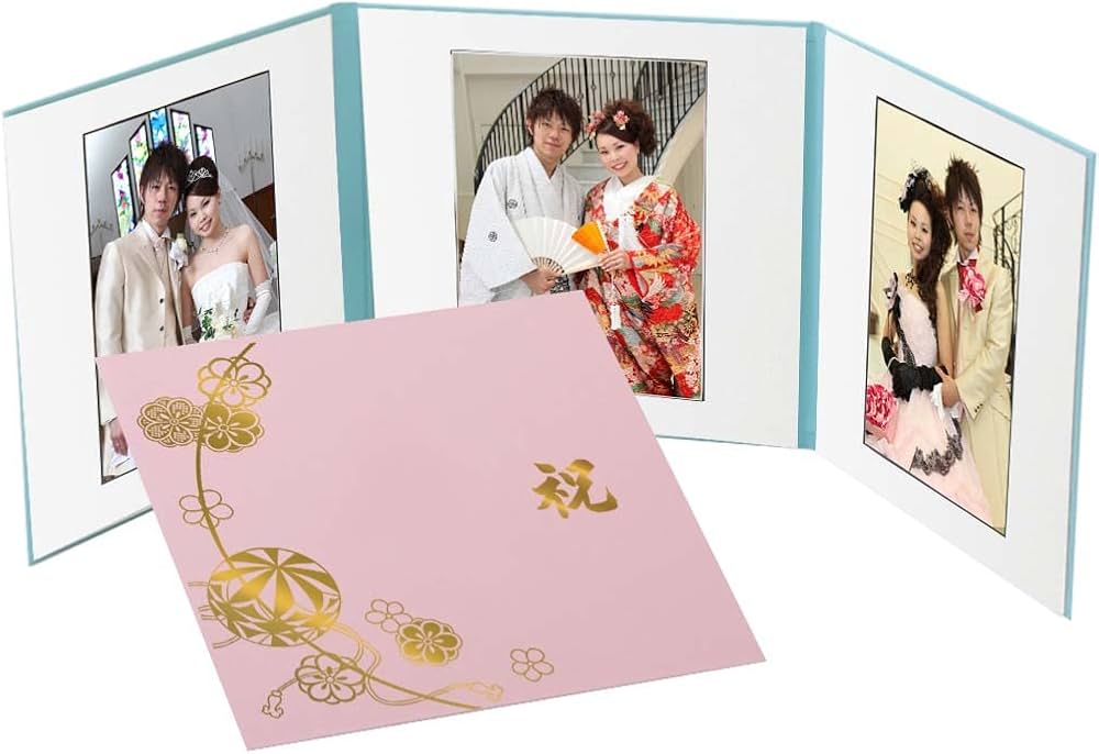 Amazon.co.jp: 写真台紙 3面6切 【まり ピンク 中枠白色 祝 ゴールド箔