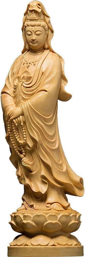 Amazon｜観音菩薩立像 天然ツゲ木彫り 木製仏像 柘植 彫刻観音像