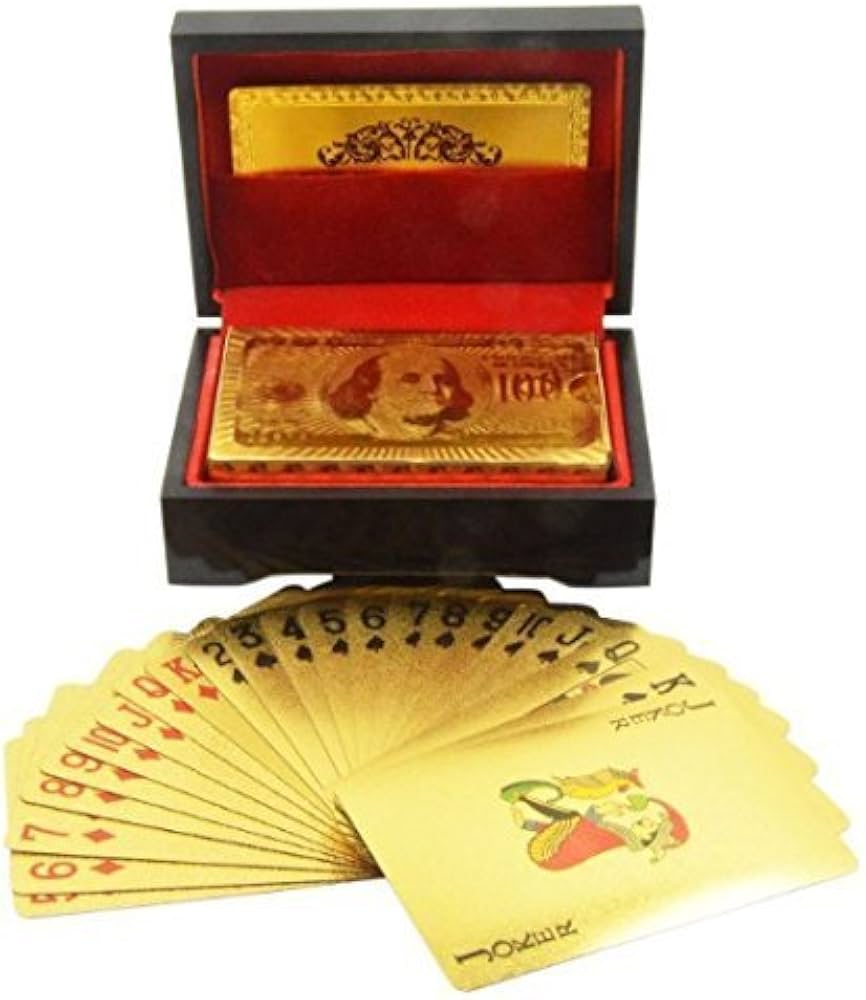 Amazon.co.jp: 【ブラック・ウッドケース】純金風 ゴールド トランプ