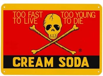希少】CREAM SODA 角ドクロ ブリキ看板 骸骨 壁掛け ピンクドラゴン