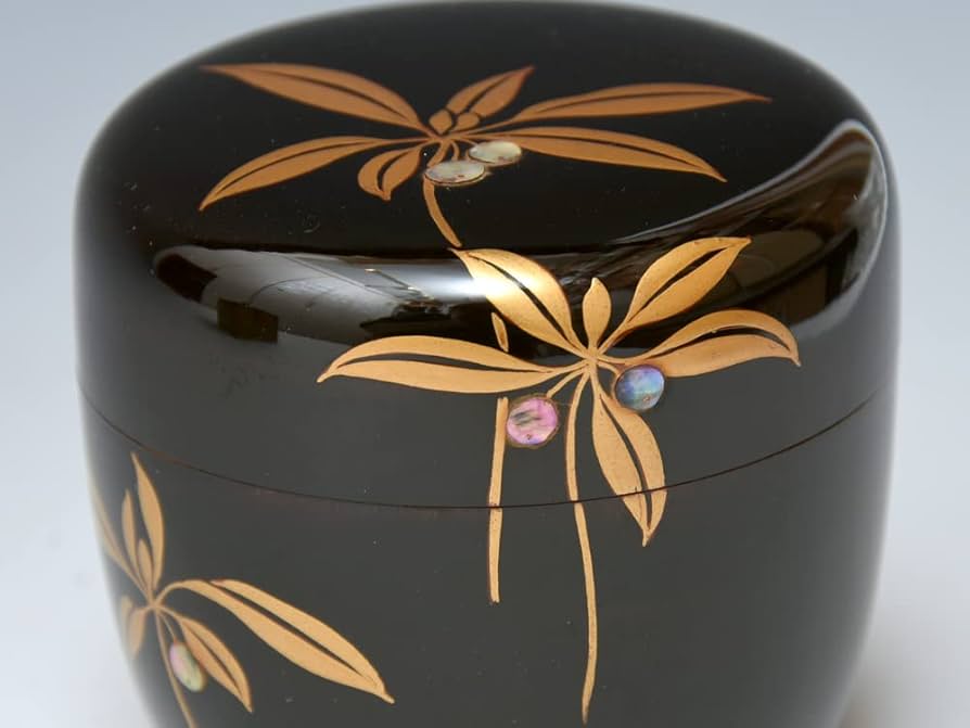 茶道具蒔絵師中村湖舟作松蒔絵棗共箱V8815