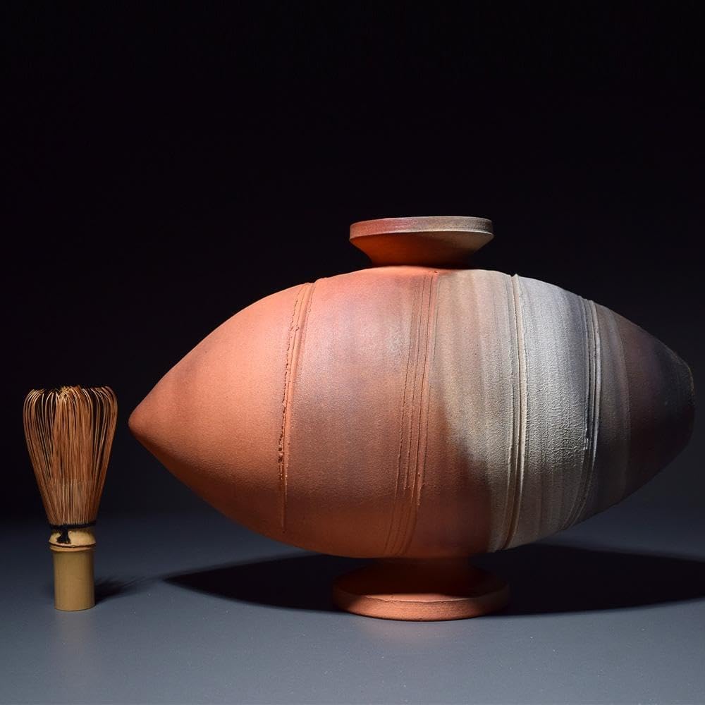 萩焼 山口県無形文化財 大和保男次男 炎彩炭化扁壺 大和努