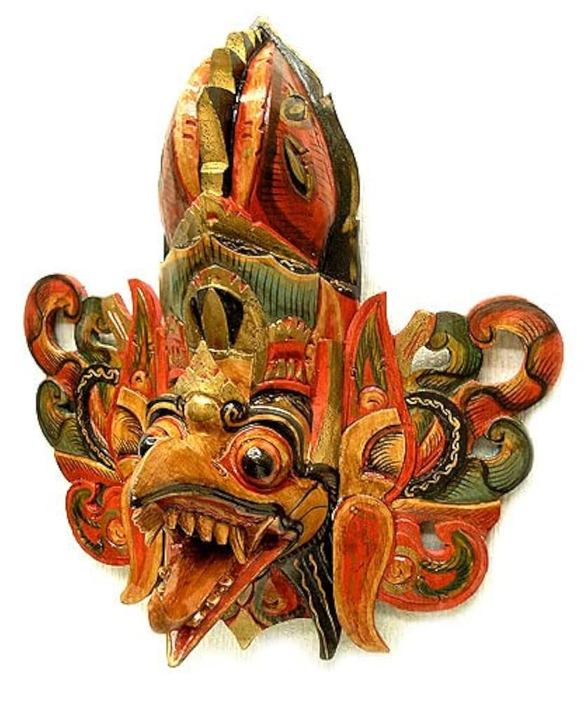 バリ島 インドネシア 木彫 ガルーダ 面 壁飾 C 8630 バリ島