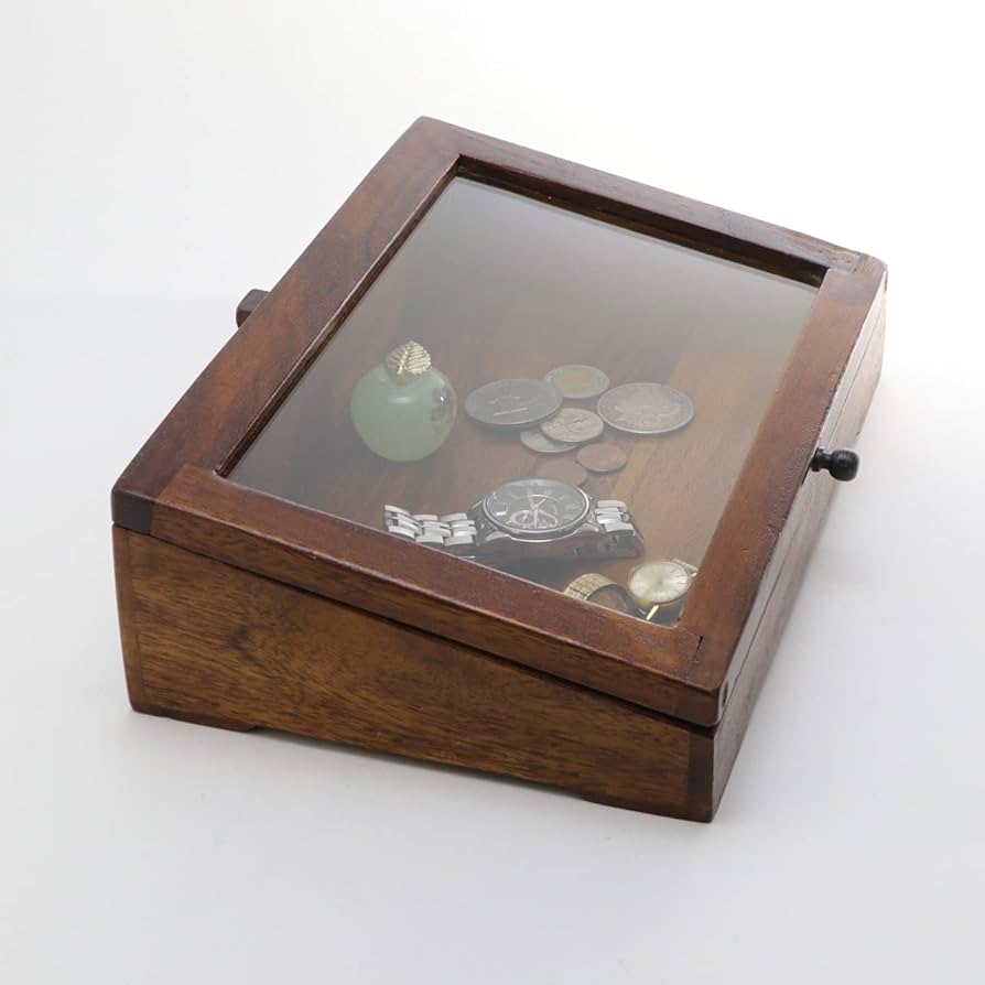 古い木製ガラスケース 引き出し付 卓上 ショーケース 収納ケース 端正