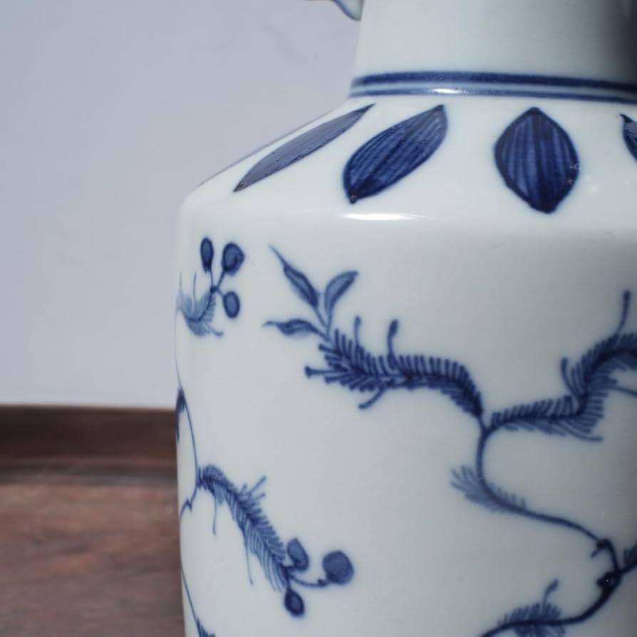 民藝】景徳鎮 染付高砂手花瓶 魚双耳 花瓶 花入 人物図 細密 【公式通販】