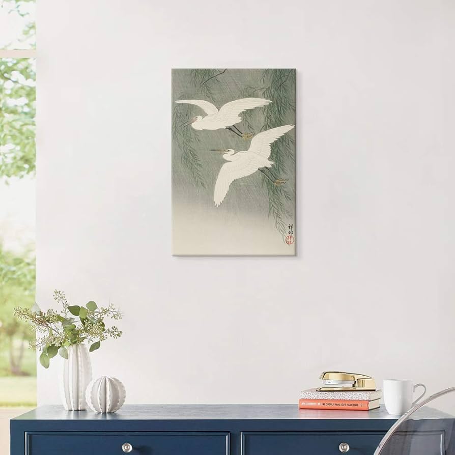 Amazon.co.jp: 日本の絵師 小原古邨 作品 柳と白鷺 複製画 風景画 装飾
