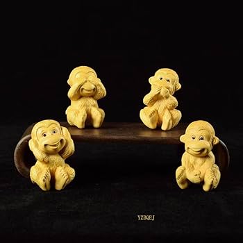 Amazon.co.jp: 木彫り 猿 置物 四猿 さる オブジェ 見ざる 言わざる