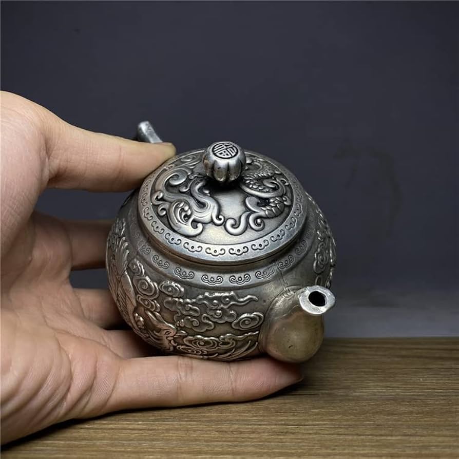 Amazon.co.jp: LAOJUNLU アンティーク雑貨 古い銀細工 二龍遊珠銀