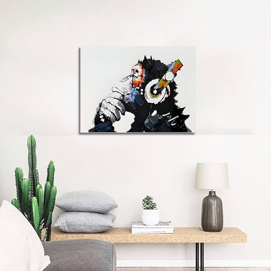 LIVIA『音楽を聴いている猿』 バンクシー ポスター チンパンジー