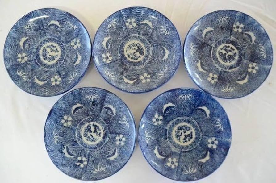 江戸後期～明治期 色絵人物図なます皿 5枚 珍しい絵付 蛇の目高台 江戸