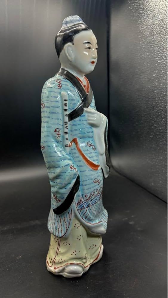 中国美術 古玩 色絵陶人形 陶器人形 高さ約26cm 置物 オブジェ 古董品