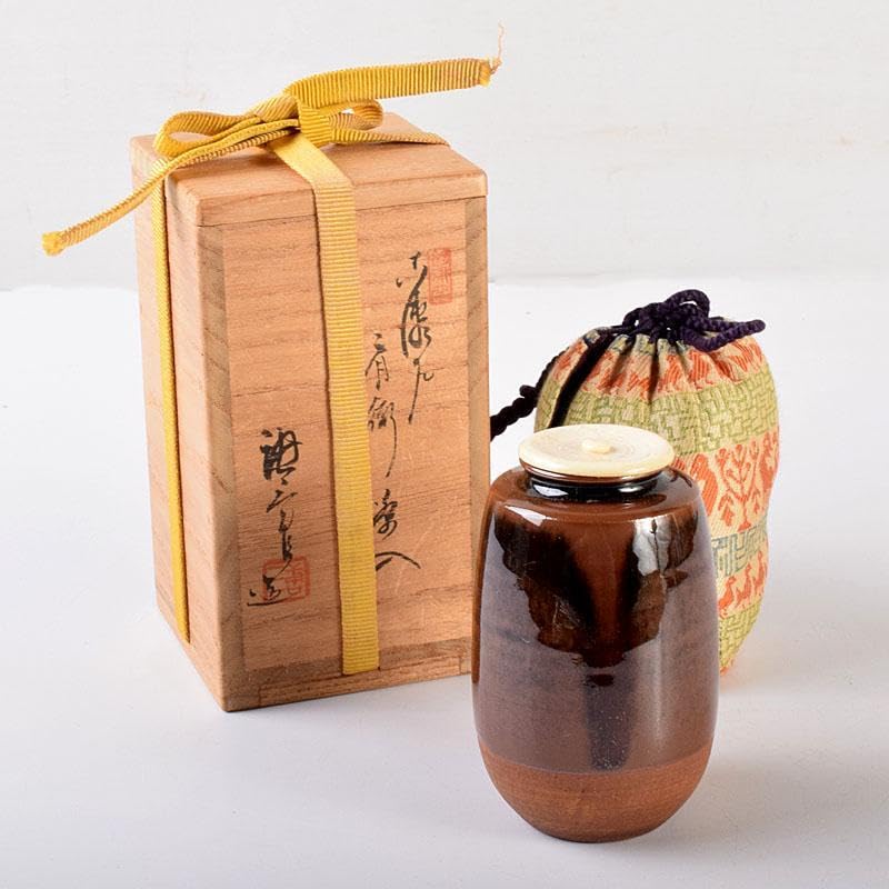 茶道具 瀬戸焼 肩衝茶入 仕覆付 時代箱 V R6294 茶道具 瀬戸焼 肩衝