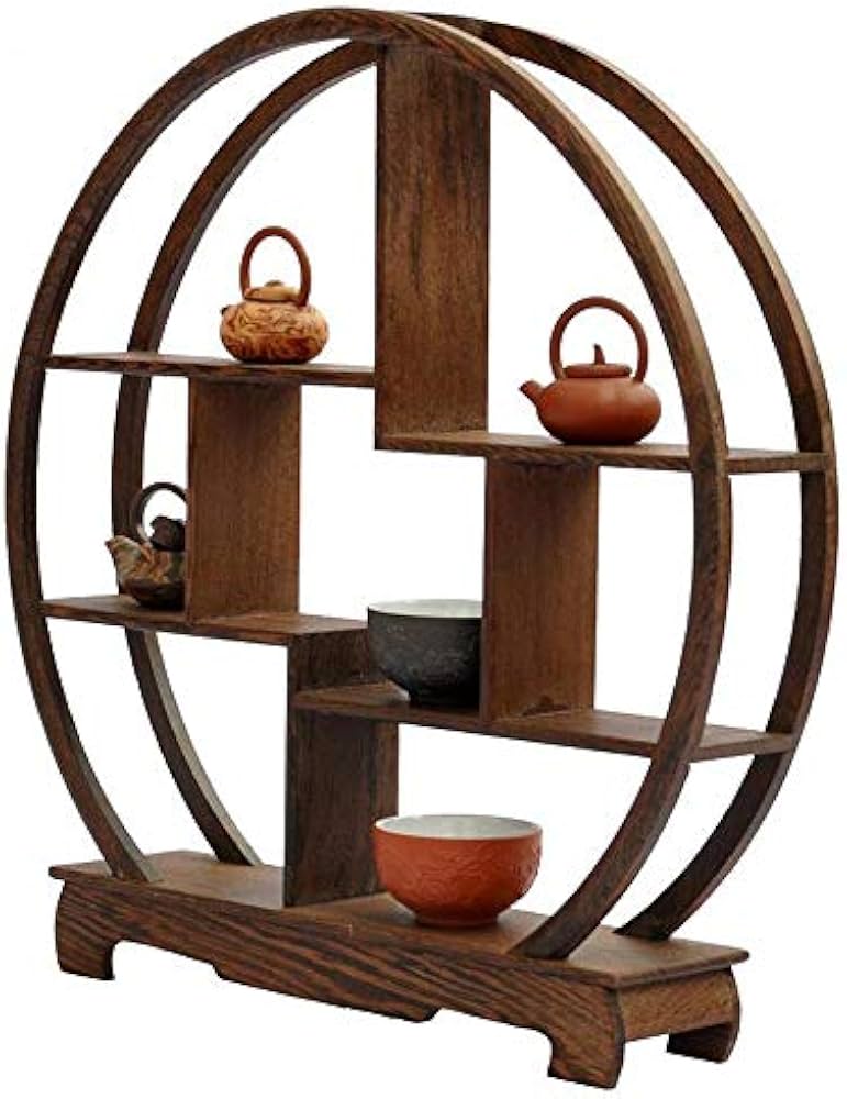 Amazon.co.jp: gannbarou シノワズリ 中国風 珍品棚 木製 丸型