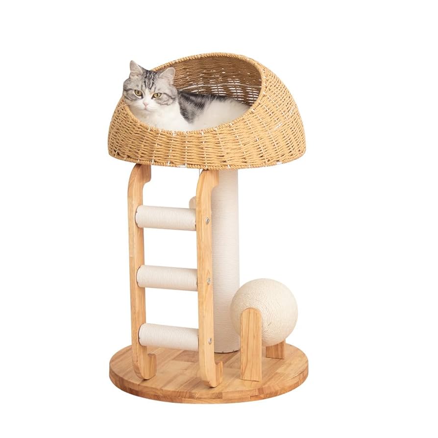 キャットタワー 木製 スリム 据え置き 宇宙船 おしゃれ 爪とぎ ベッド