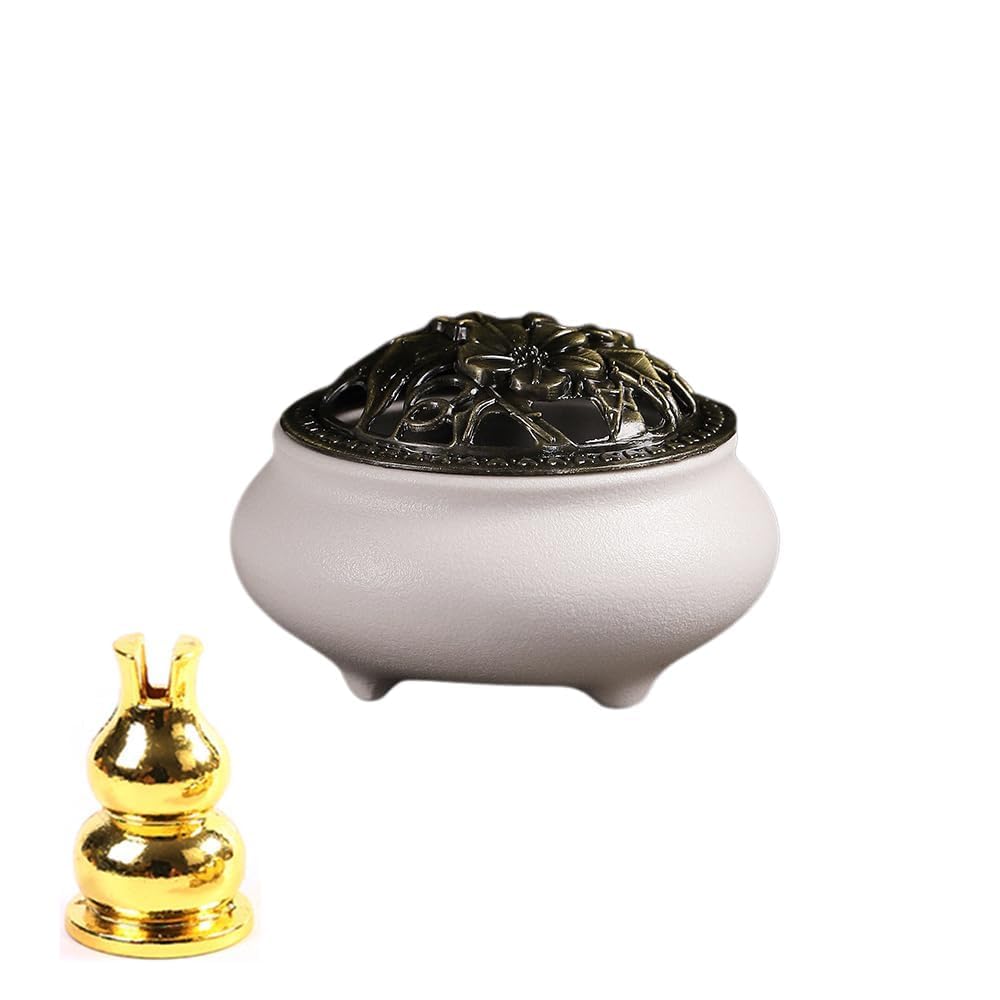 Amazon.co.jp: 丸型香炉 お香立て陶器蓋付き 蓋付き 難燃綿と 瞑想