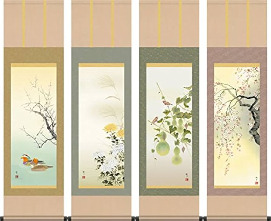 Amazon.co.jp: 掛軸 掛け軸-四季趣彩[四幅組]/森山観月(尺三)1MA6
