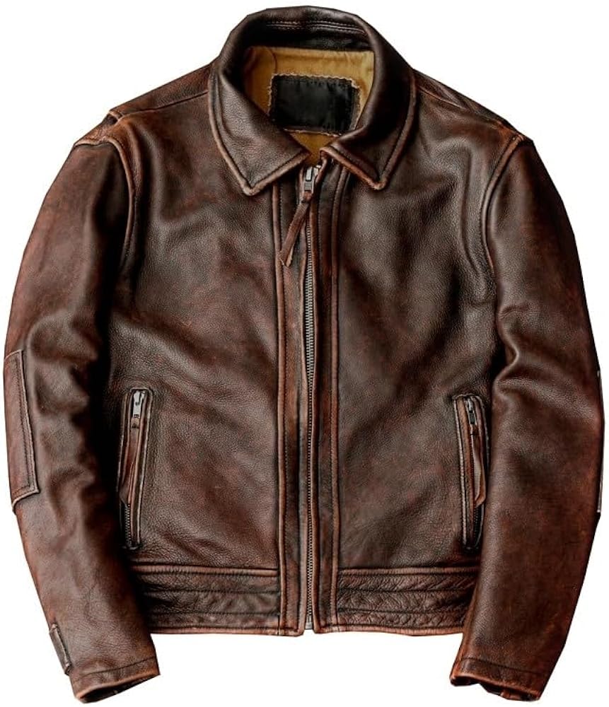 Amazon | [CHEJI] 本革ジャケット 革ジャン レザーコート 牛革