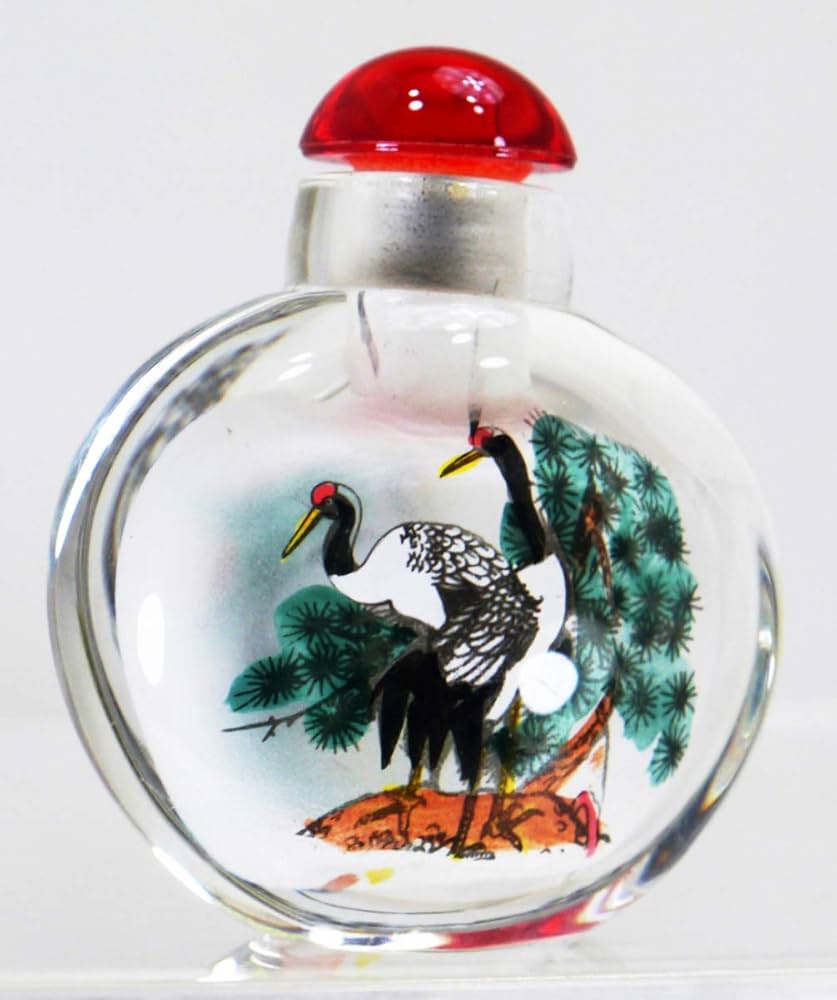 Amazon.co.jp: 鼻煙壺 (小) 鶴 中国伝統工芸品 内絵ガラス瓶 スナッフ
