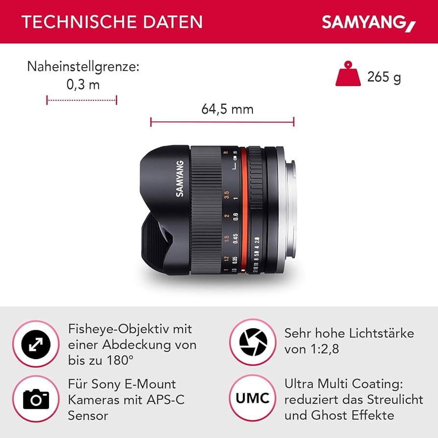 Amazon.com : Samyang MF 8mm F2.8 Fisheye II Manual Focus Lens for