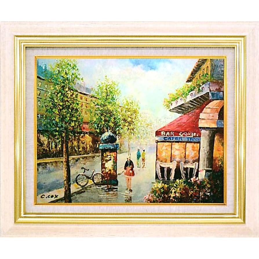 絵画 インテリア 絵 額付(白) 油絵 uF6-062803 橋のある風景 絵画