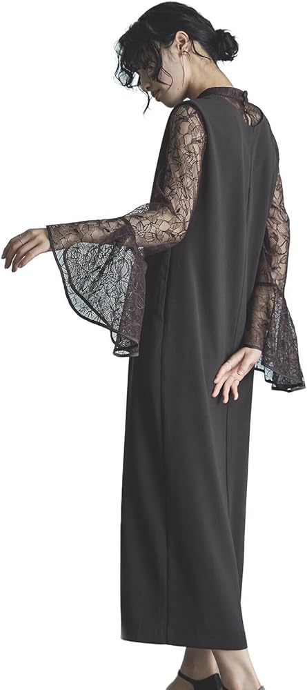 Amazon.co.jp: [niana] ベルスリーブスリットドレス パーティードレス