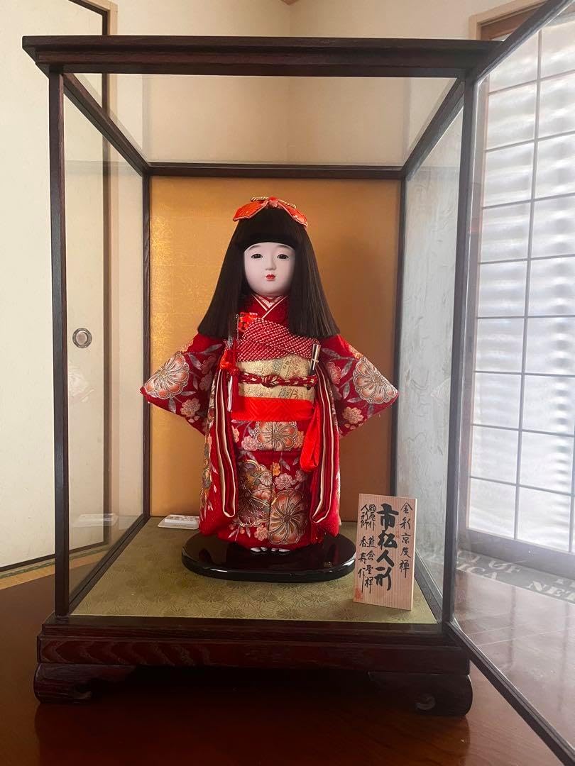 市松人形 金彩京友禅 ガラスケース付 木目込 市松人形 ストレート