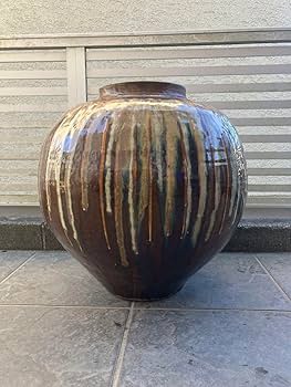 Amazon.co.jp: 小鹿田 大壺 小鹿田焼 流し掛け 民藝 飾壷 壷 坂本茂木