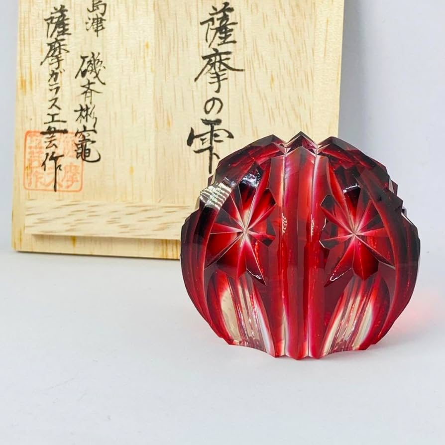 島津 薩摩切子 薩摩の雫 ペパーウエイト 未使用 島津 薩摩切子 薩摩の