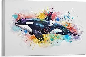 Amazon.co.jp: 絵画 シャチの水彩スプラッシュペイント アートパネル