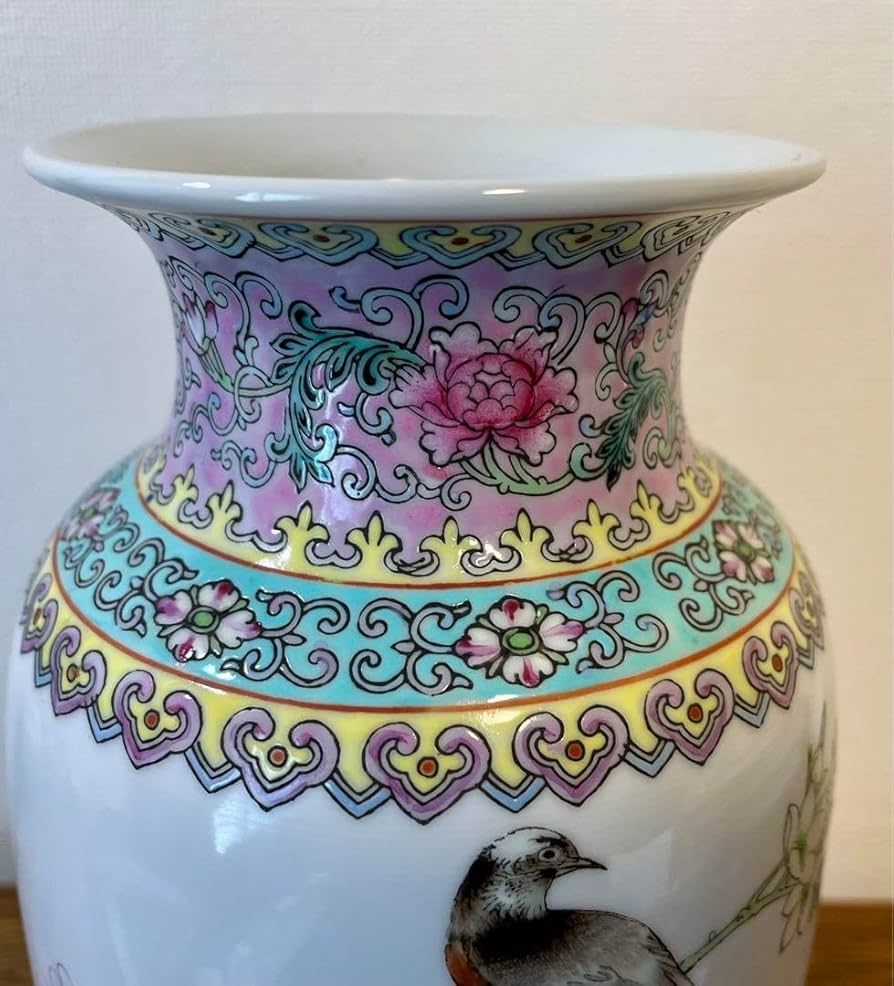 清代雍正彩蒔花鳥多稜花瓶 景徳鎮 陶磁器 装飾品 現代工芸品美術品 置物