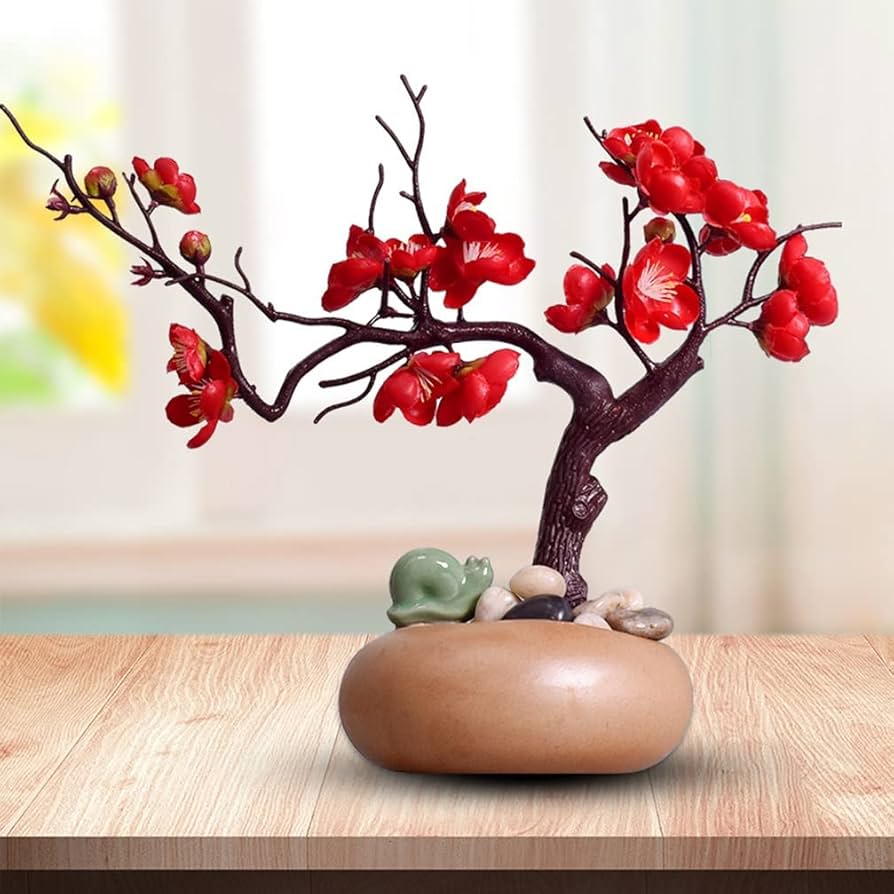 Amazon｜人工梅の花 花瓶に 偽の梅の枝 4人の小さな僧侶と 冬梅の枝