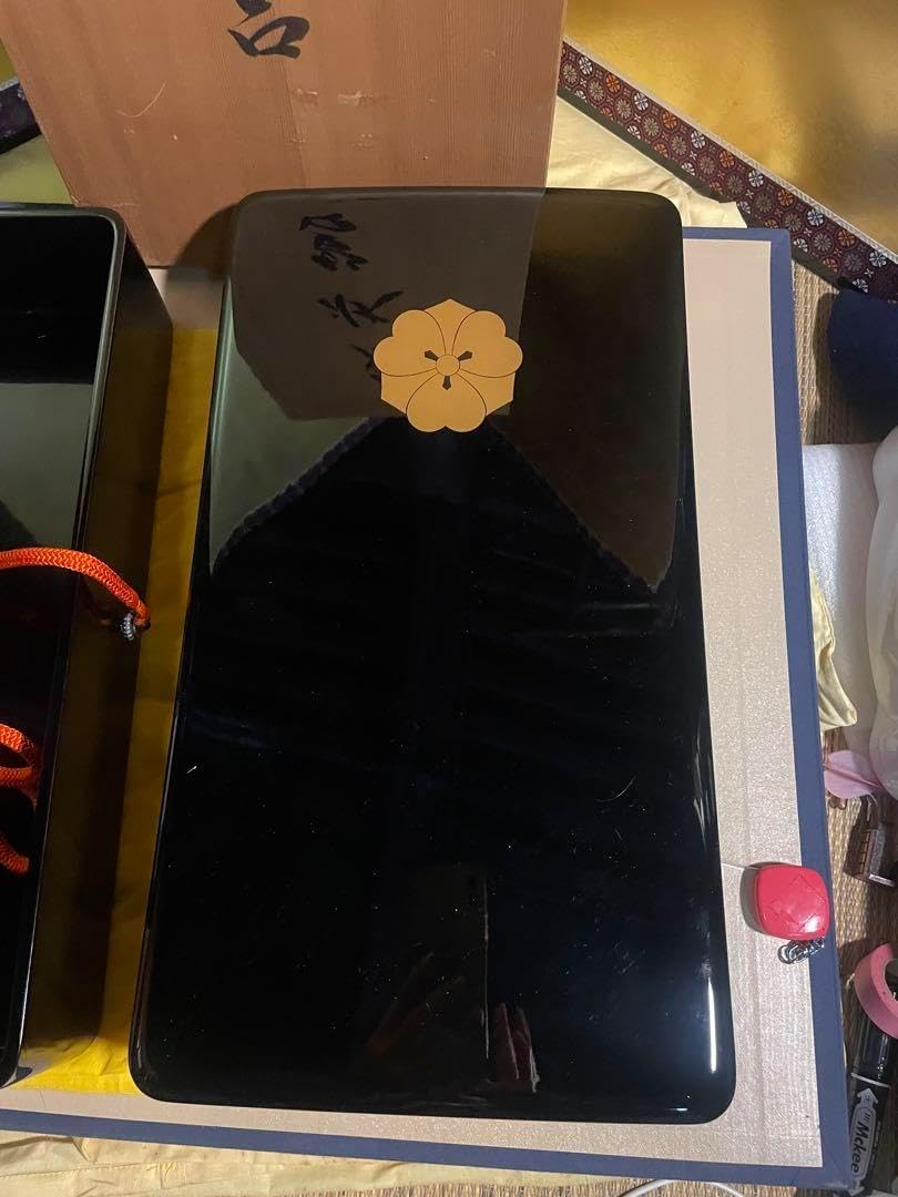 新品 保管品 輪島塗 慶塚漆器工房 定紋蒔絵 免状筥 文庫 共箱 黄色