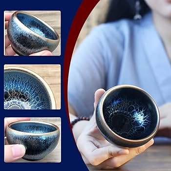 Amazon | 天目茶碗 茶道具 油滴建盞 手作りの窯変束口茶盞 茶盞 酒盞建