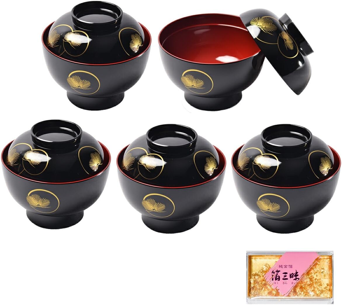 時代輪島塗 草花蒔絵 吸物椀 五客 木製 茶道具 懐石 菓子 BJ134 時代