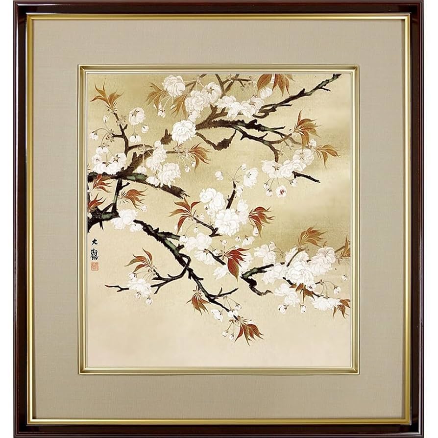 絵画【夜桜】 日本画 金縁額装済み 絵画【夜桜】 日本画 金縁額装済み