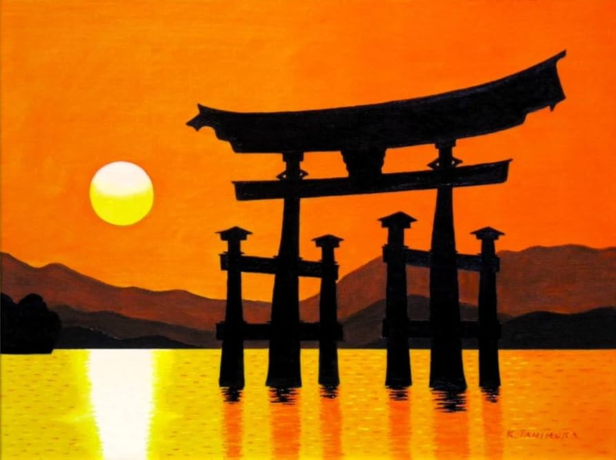 ☆厳島神社鳥居・肉筆油彩画・F6キャンバス ☆厳島神社鳥居・肉筆油彩