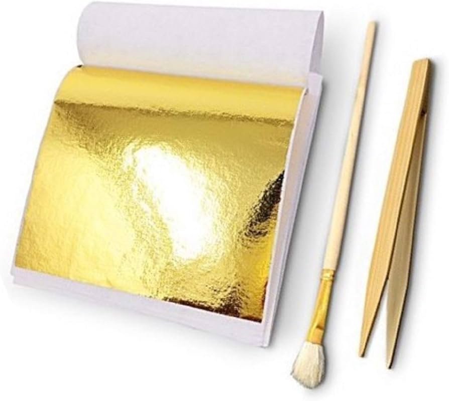 Amazon | 〔mikan〕 フェイク 金箔 100枚 竹ばし あしらい筆 3点セット