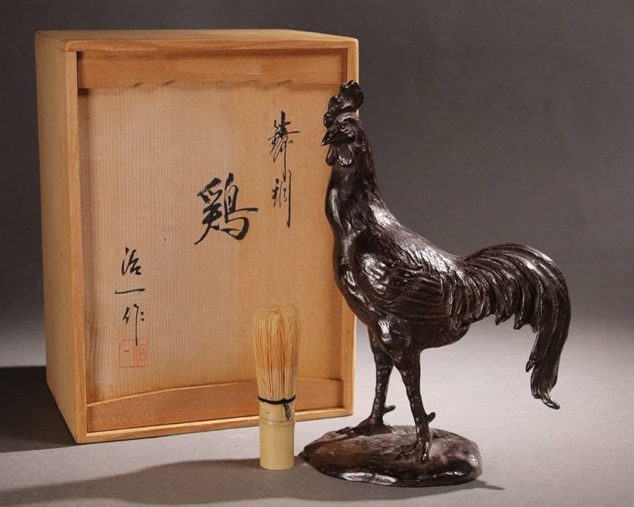 BE976 古銅 双鶏 親子鶏像 共箱 銅製 一対 ブロンズ オブジェ 細密彫刻