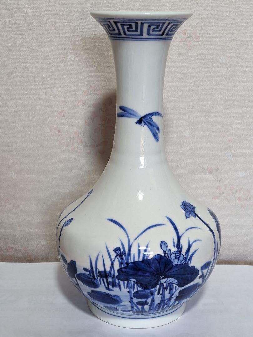 青花龍文象耳瓶 染付 瓶 壺 鳳凰 象 中国 中華 中国 龍 鳳凰 染め付け