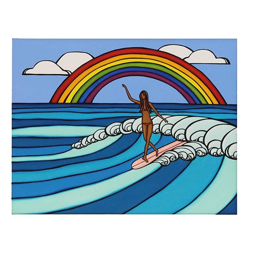 &T】ヘザーブラウン 原画 スケートボード 波乗りバードと波と花セット