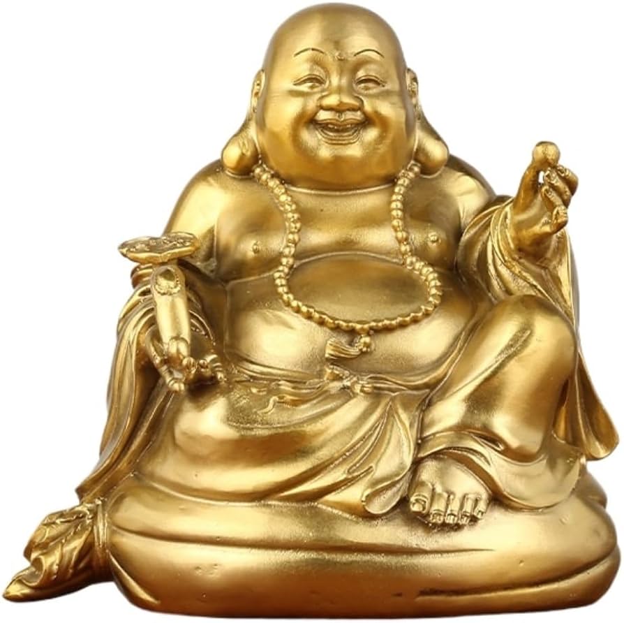 Amazon｜クラフト装飾品 真鍮製の弥勒仏、微笑み顔、元宝仏を抱く仏
