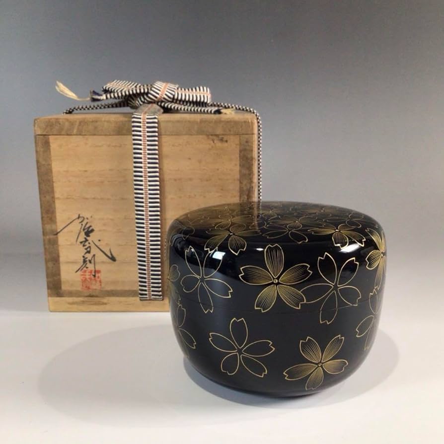 茶道具 輪島塗 中村湖彩作 白漆塗 配送 桜蒔絵 平棗 共箱 V S394 2025