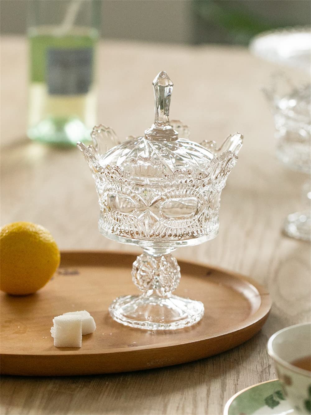 プレスガラス キャンディポット ボンボン入れ シュガーポット 蓋物