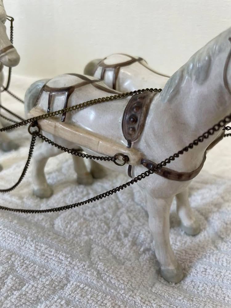 アンティークシンデレラ陶器置物ライトオルゴール中世馬車馬古美術