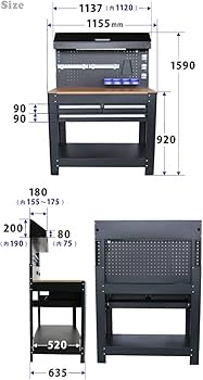 Amazon.co.jp: KIKAIYA ワークテーブル バックボード付 作業台 ワーク