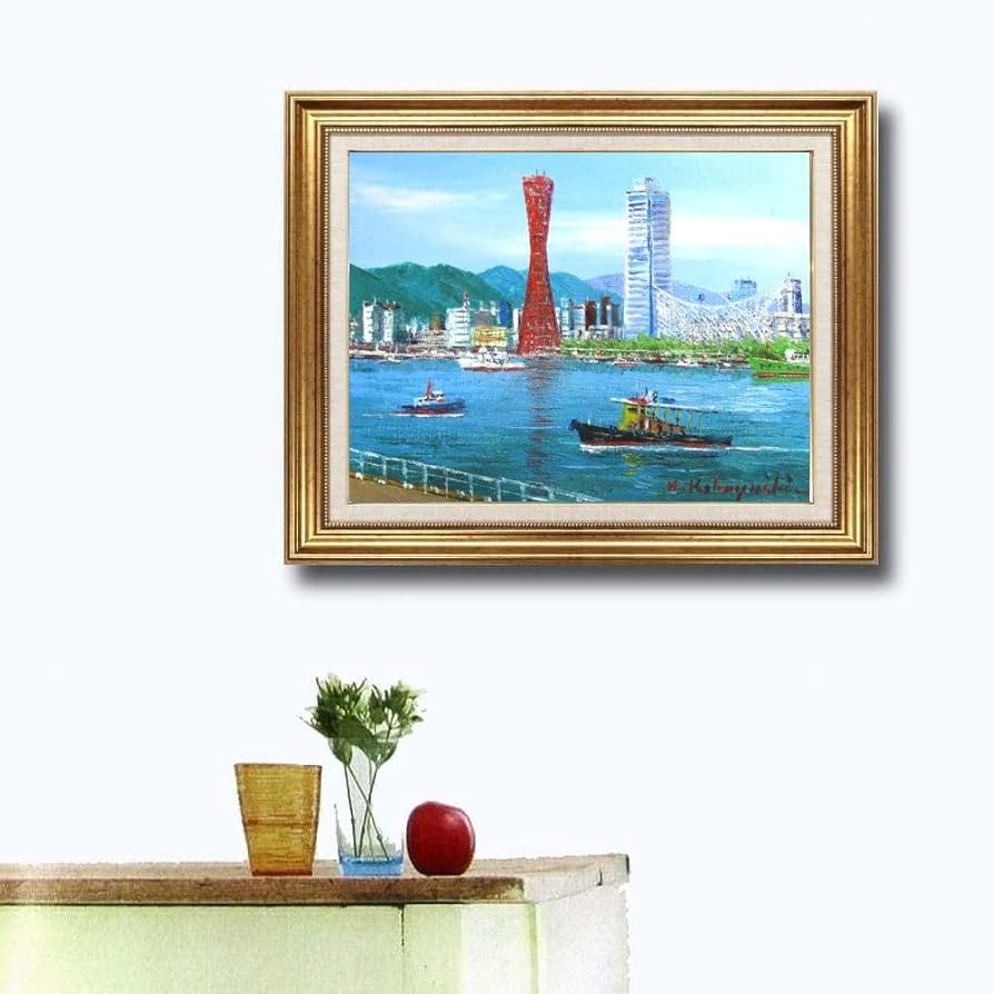 W. Chan 油彩画 船と港の風景 W. Chan 油彩画 船と港の風景