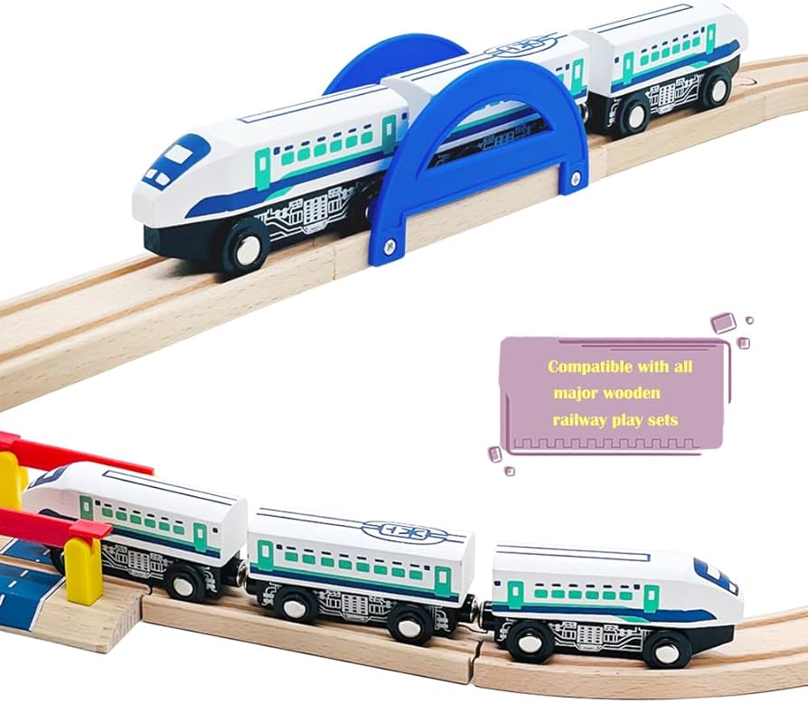Wooden Bullet Train Cars Track Accessories Set High-Speed City