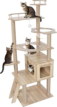 Amazon | Ojisofu キャットタワー 木製 大型猫用 据え置き 猫タワー